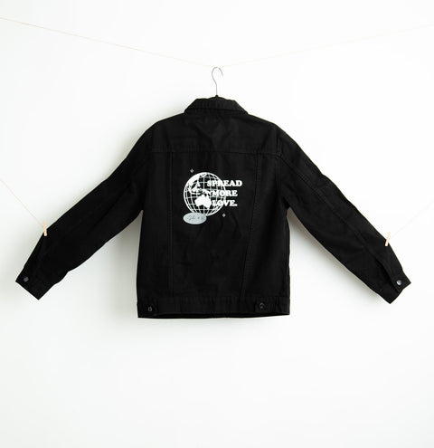 Black denim jacket on sale with back print